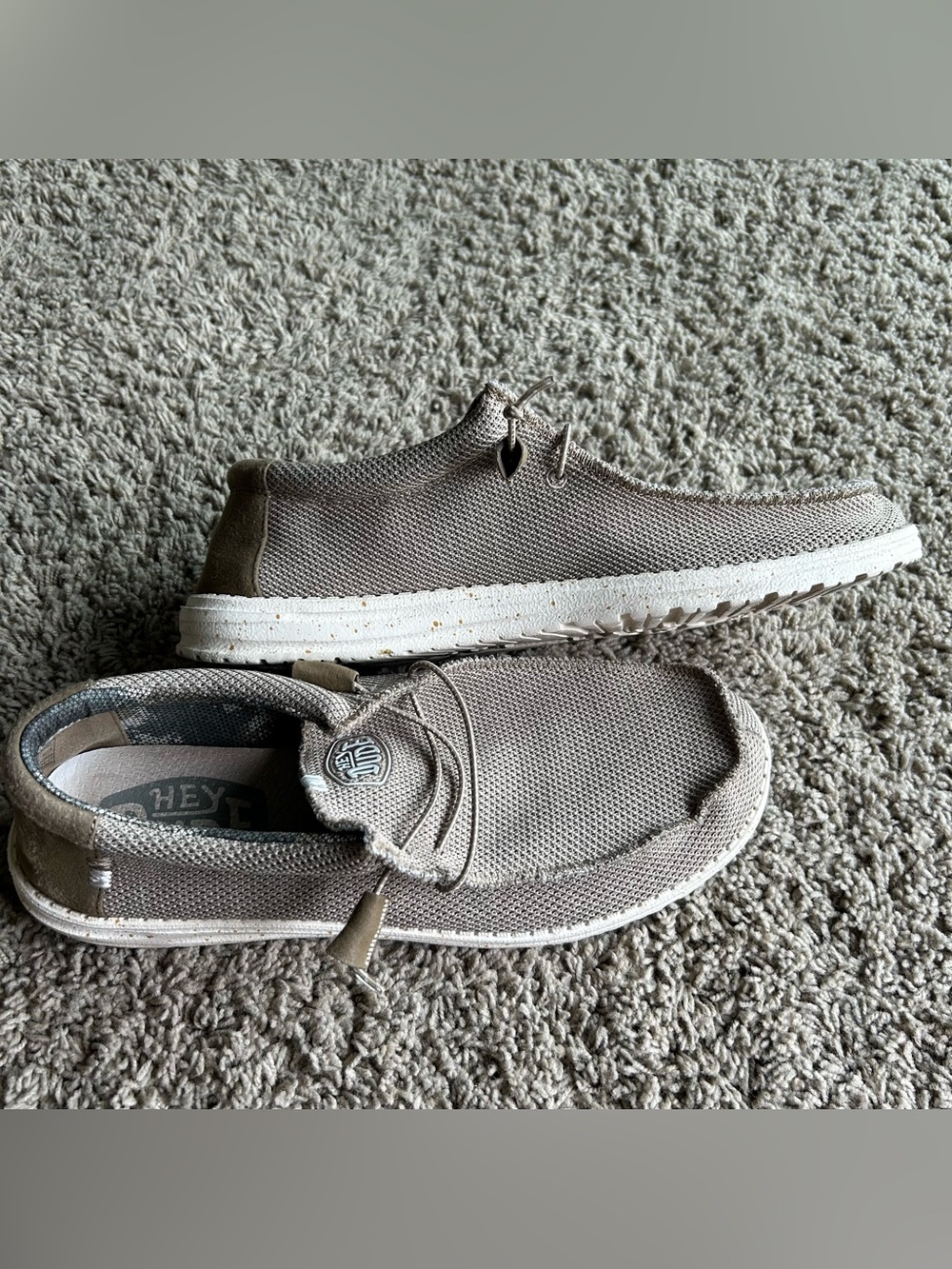 Hey Dude Wally Sox Mens 14 Slip-On Canvas Sand Gray/Brown Comfy Outdoor Shoes